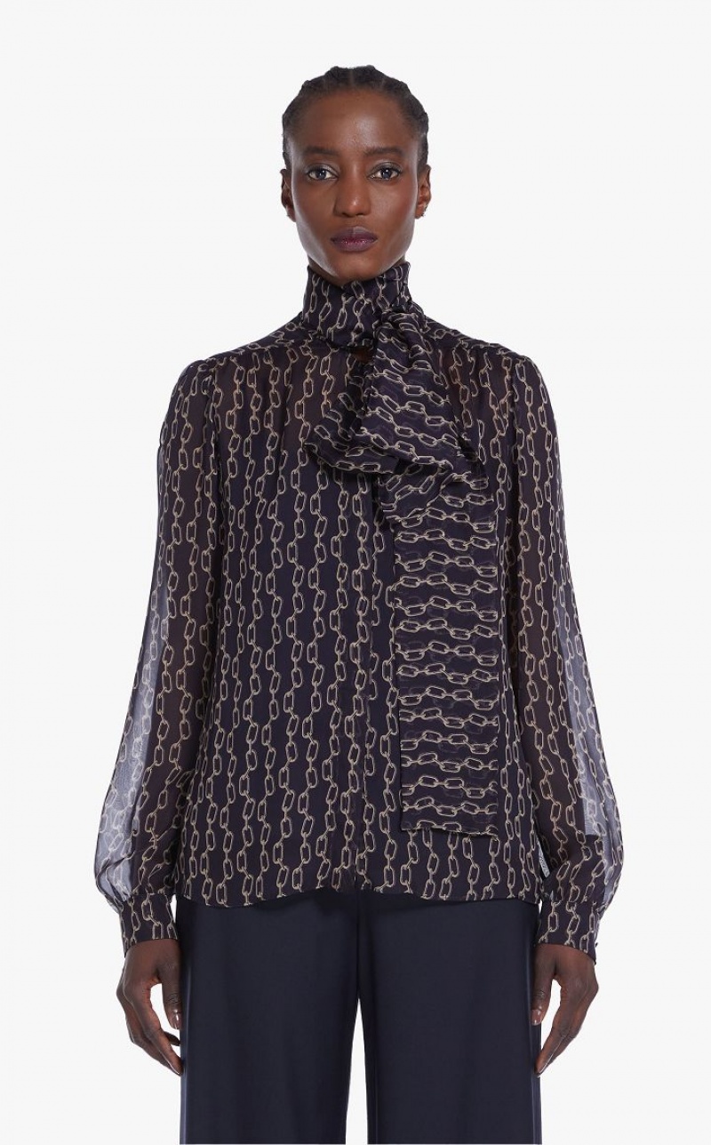 MaxMara Printed Silk Foulard Blouses NAVY | MMR593626