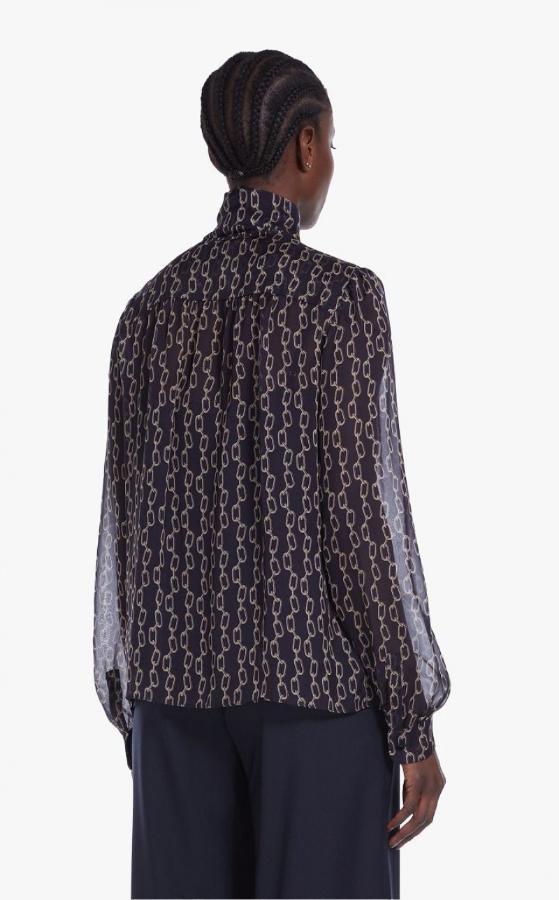 MaxMara Printed Silk Foulard Blouses NAVY | MMR593626