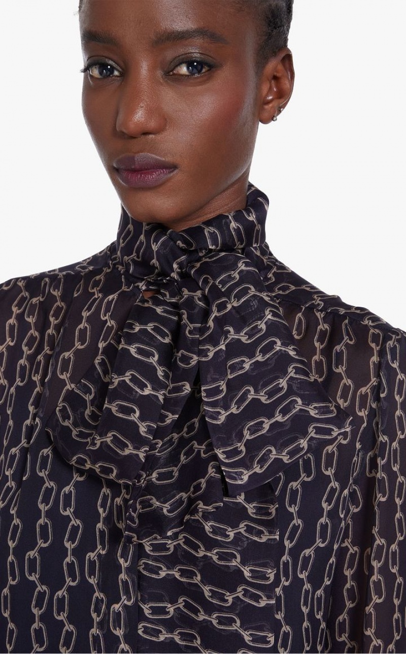 MaxMara Printed Silk Foulard Blouses NAVY | MMR593626