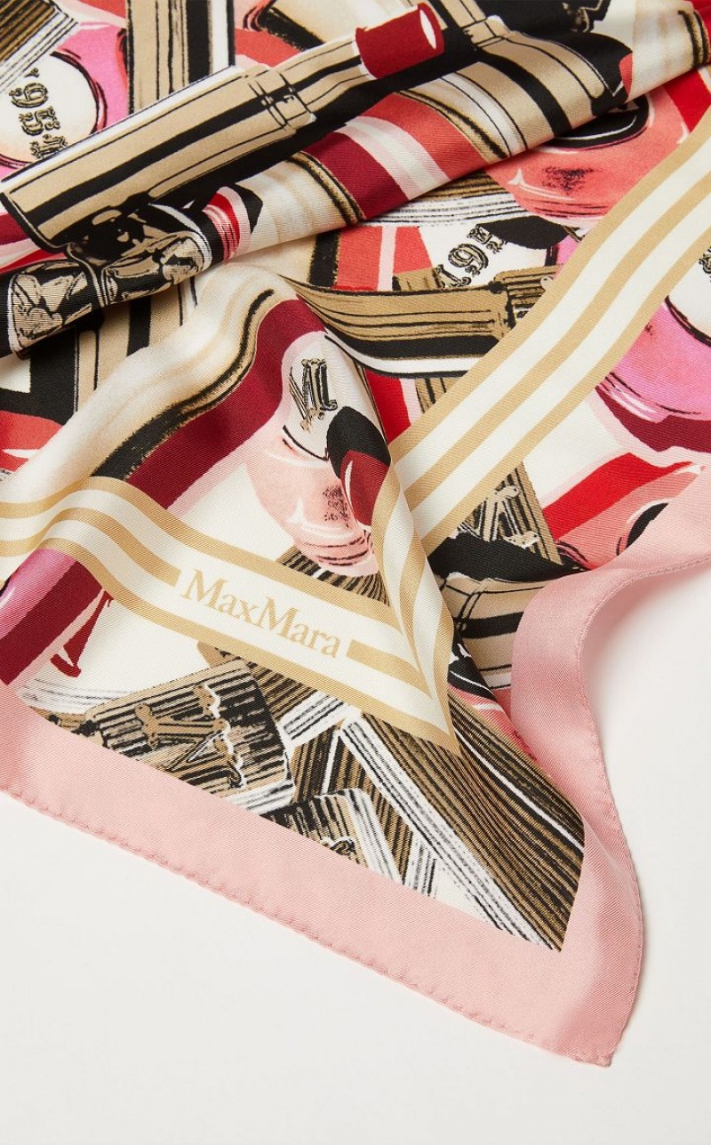 MaxMara Printed Silk Foulard Scarves SUGARED-ALMOND ROSE | MMR594280