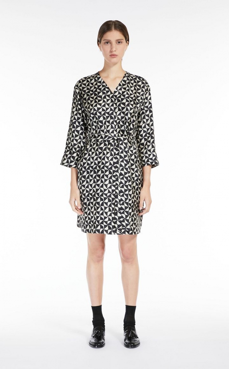 MaxMara Printed Silk Kaftan Dresses ECRU | MMR593331