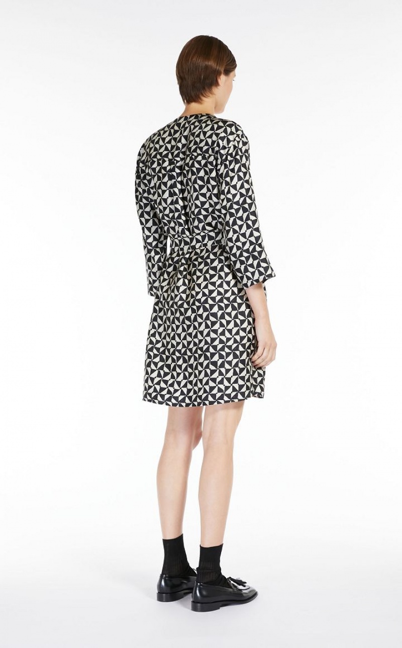 MaxMara Printed Silk Kaftan Dresses ECRU | MMR593331