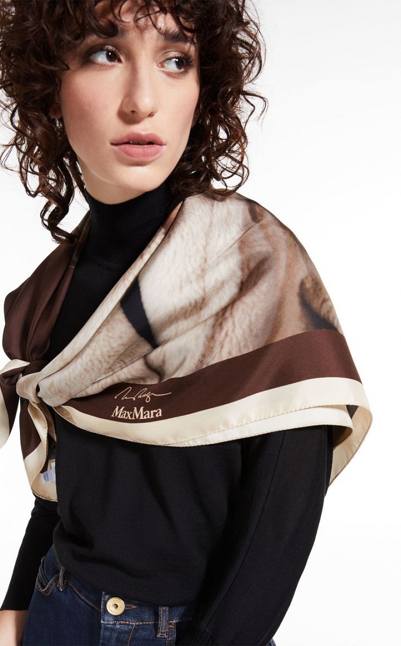 MaxMara Printed Silk Scarf Scarves TOBACCO | MMR594271