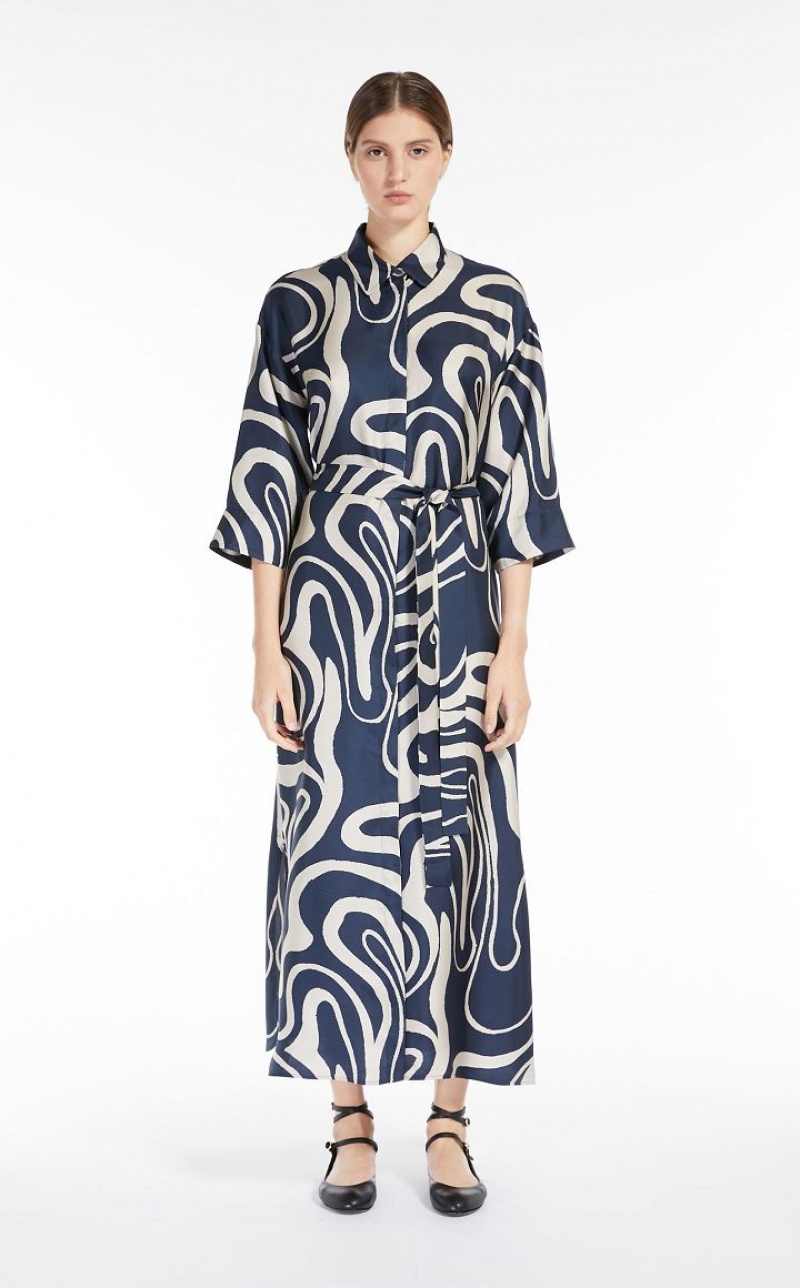 MaxMara Printed Silk Shirt Dresses MIDNIGHTBLUE | MMR593377