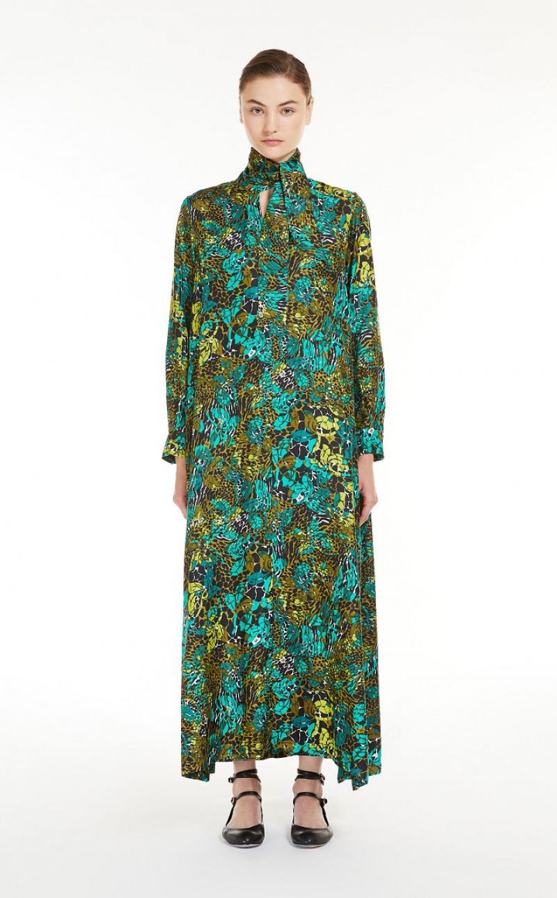 MaxMara Printed Silk Shirt Dresses OLIVE GREEN | MMR593360