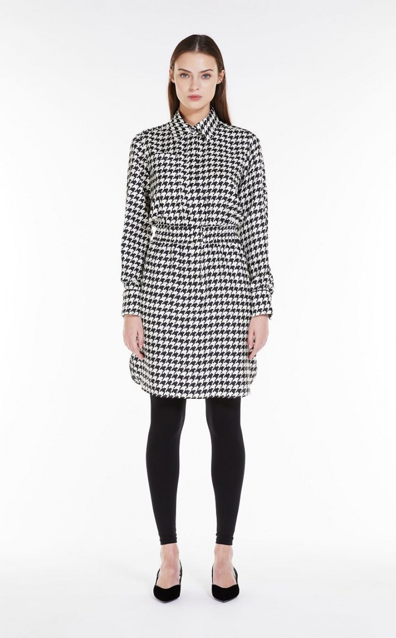 MaxMara Printed Silk Shirt Dresses WHITE BLACK | MMR593311