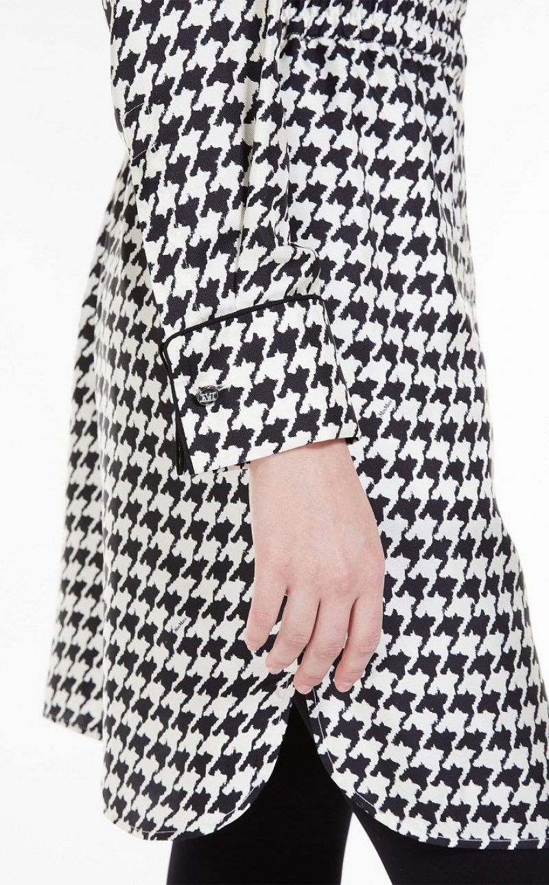 MaxMara Printed Silk Shirt Dresses WHITE BLACK | MMR593311