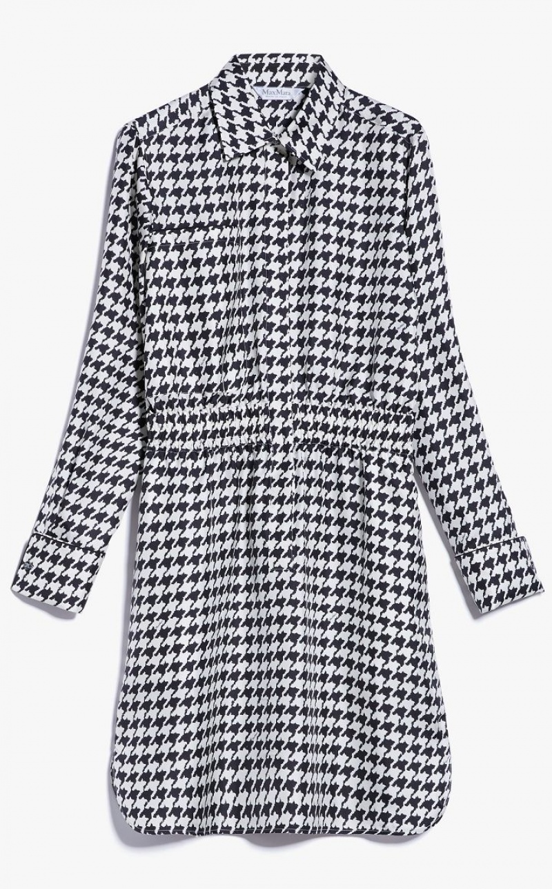 MaxMara Printed Silk Shirt Dresses WHITE BLACK | MMR593311