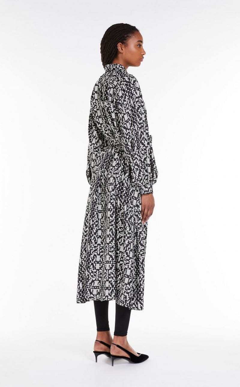 MaxMara Printed Silk Shirt Dresses WHITE BLACK | MMR593314