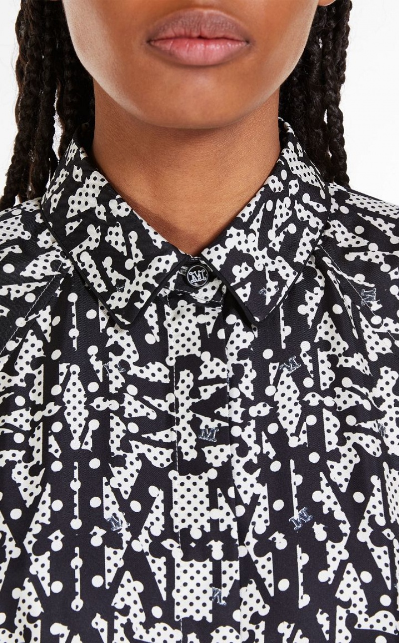 MaxMara Printed Silk Shirt Dresses WHITE BLACK | MMR593314