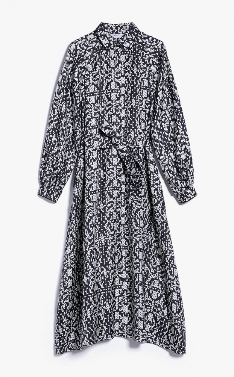 MaxMara Printed Silk Shirt Dresses WHITE BLACK | MMR593314