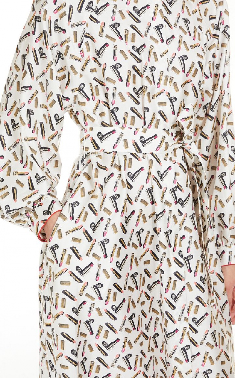 MaxMara Printed Silk Shirt Dresses WHITE BLACK | MMR593346