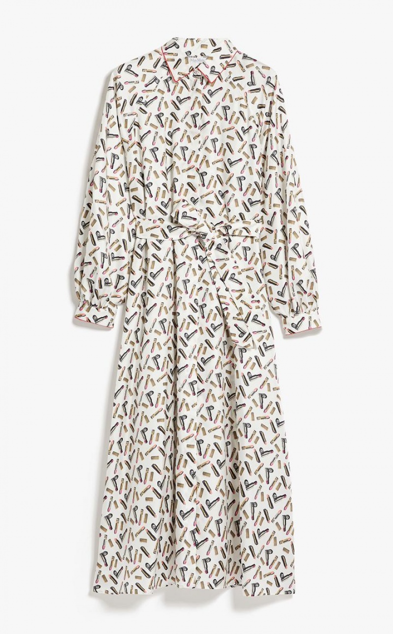 MaxMara Printed Silk Shirt Dresses WHITE BLACK | MMR593346