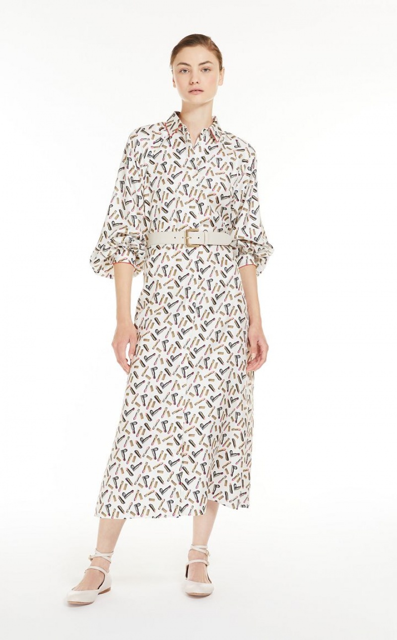 MaxMara Printed Silk Shirt Dresses WHITE BLACK | MMR593346