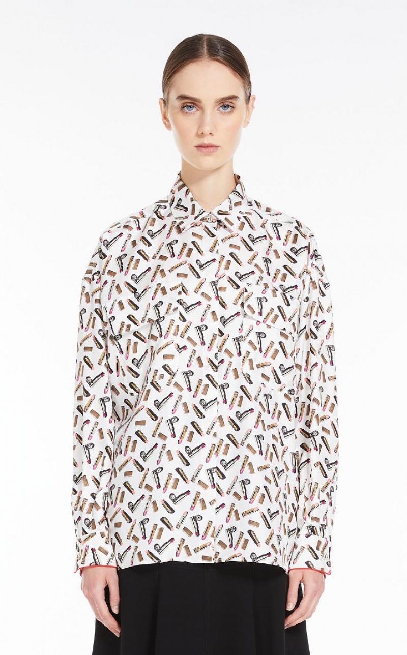 MaxMara Printed Silk Twill Blouses WHITE BLACK | MMR593583