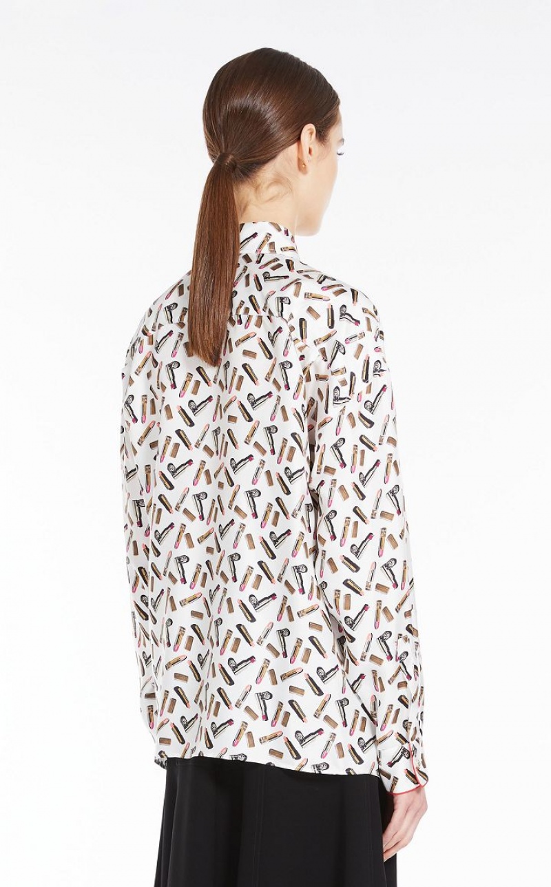 MaxMara Printed Silk Twill Blouses WHITE BLACK | MMR593583