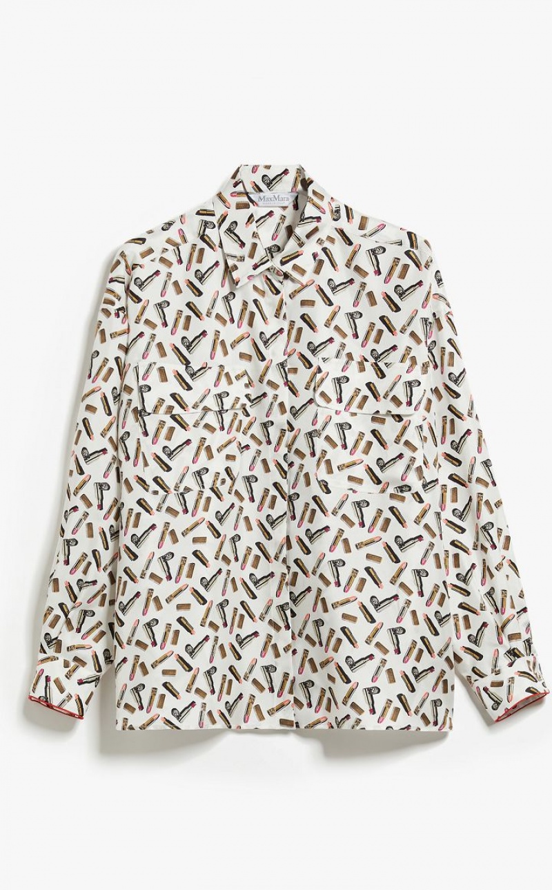 MaxMara Printed Silk Twill Blouses WHITE BLACK | MMR593583