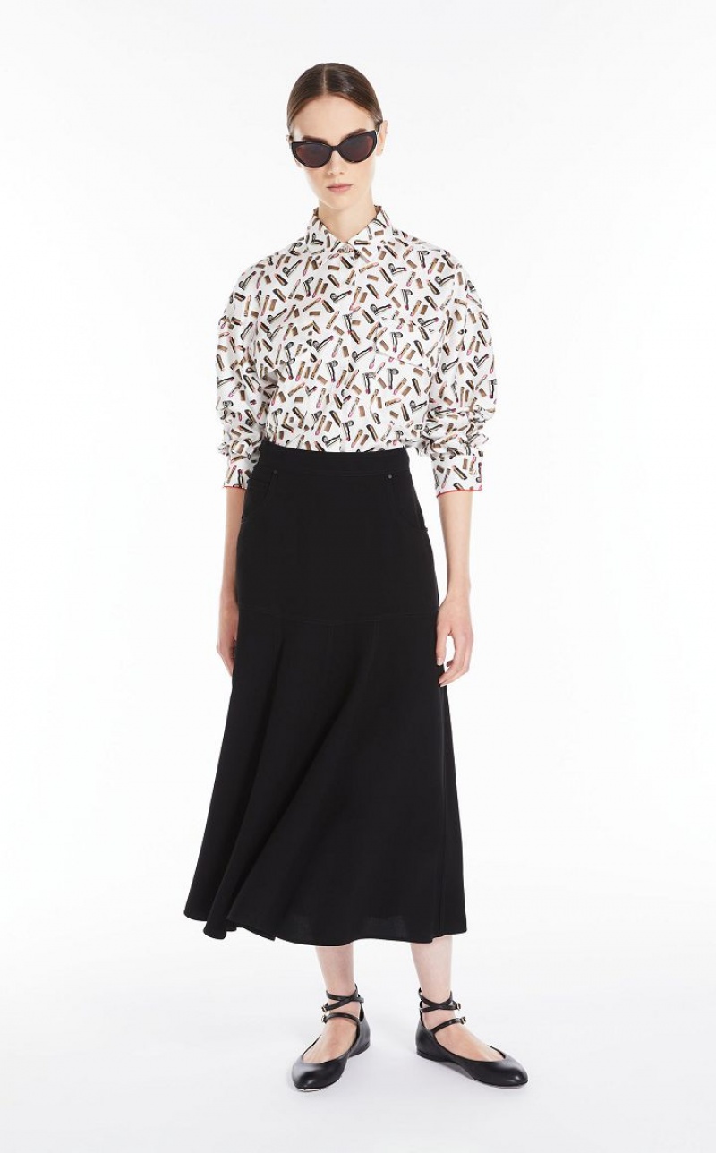 MaxMara Printed Silk Twill Blouses WHITE BLACK | MMR593583