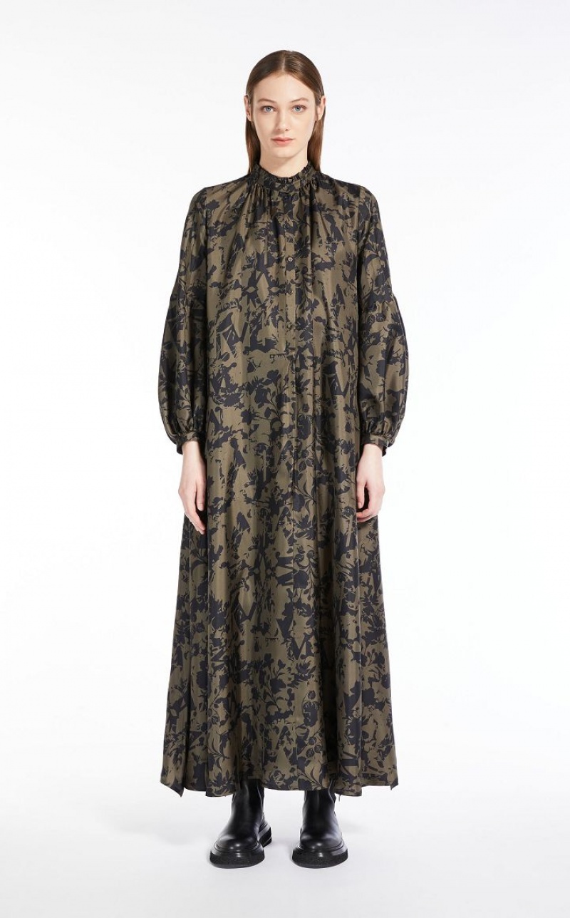 MaxMara Printed Silk Twill Dresses KAKI | MMR593323