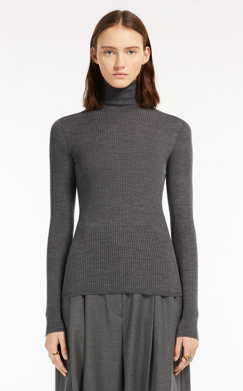 MaxMara Pure Virgin Wool Mock Polo-neck Knitwear LIGHT GREY | MMR593471