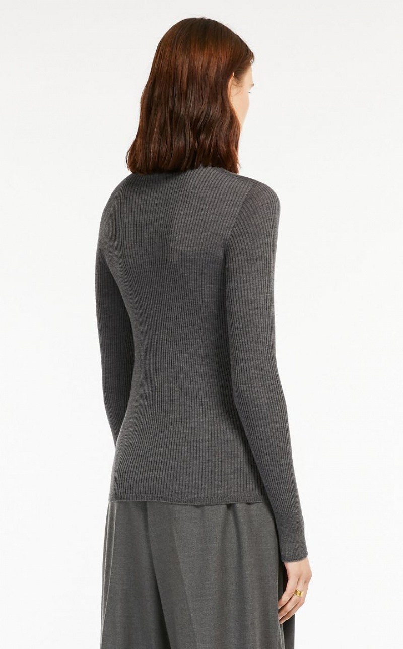 MaxMara Pure Virgin Wool Mock Polo-neck Knitwear LIGHT GREY | MMR593471