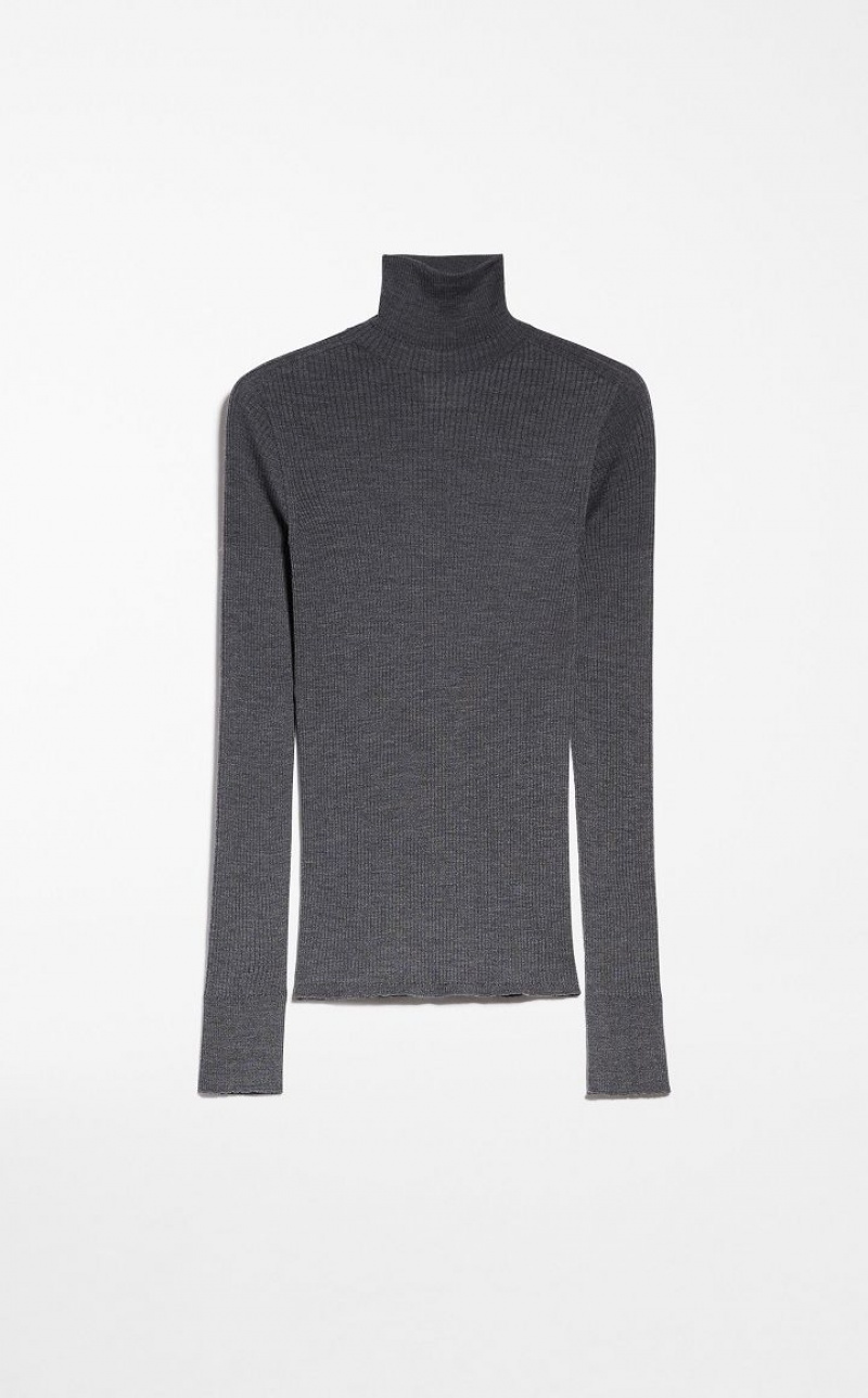 MaxMara Pure Virgin Wool Mock Polo-neck Knitwear LIGHT GREY | MMR593471