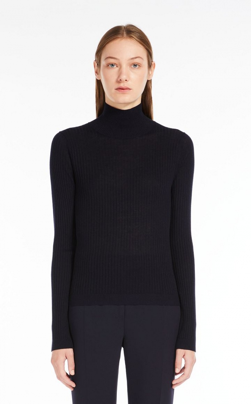 MaxMara Rib Wool And Silk Polo-neck Knitwear NAVY | MMR593463