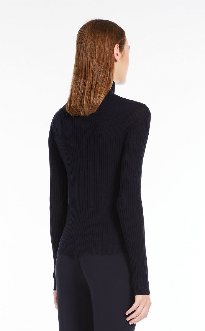 MaxMara Rib Wool And Silk Polo-neck Knitwear NAVY | MMR593463