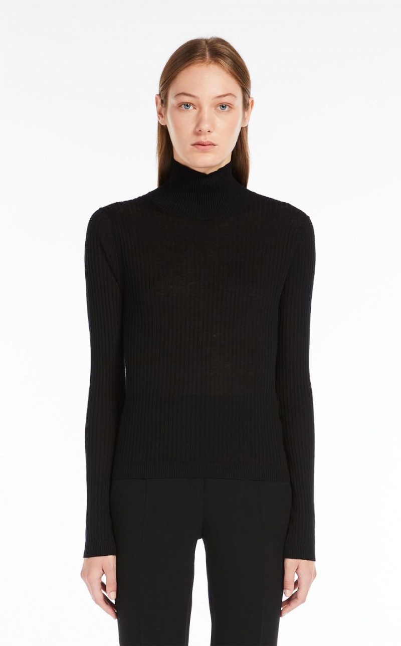 MaxMara Rib Wool And Silk Polo-neck Knitwear BLACK | MMR593466