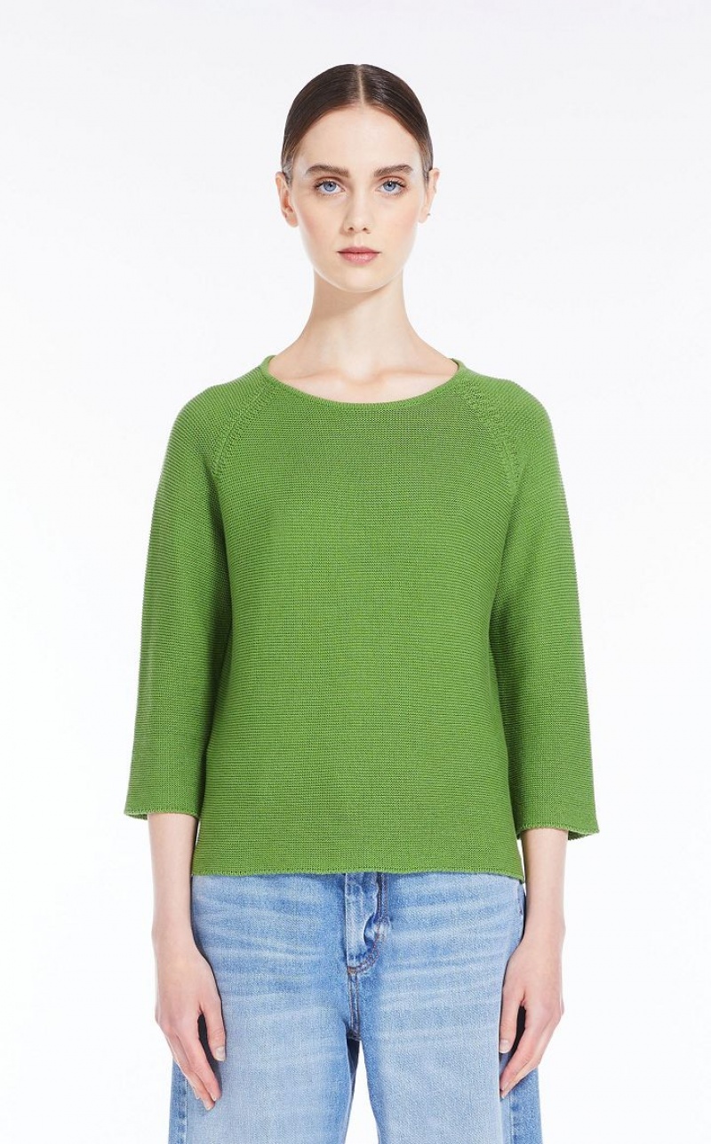 MaxMara Round-neck Cotton Top Knitwear GREEN | MMR593456