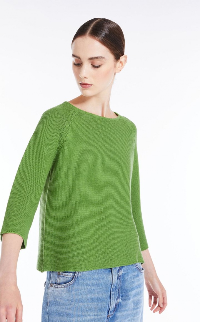 MaxMara Round-neck Cotton Top Knitwear GREEN | MMR593456