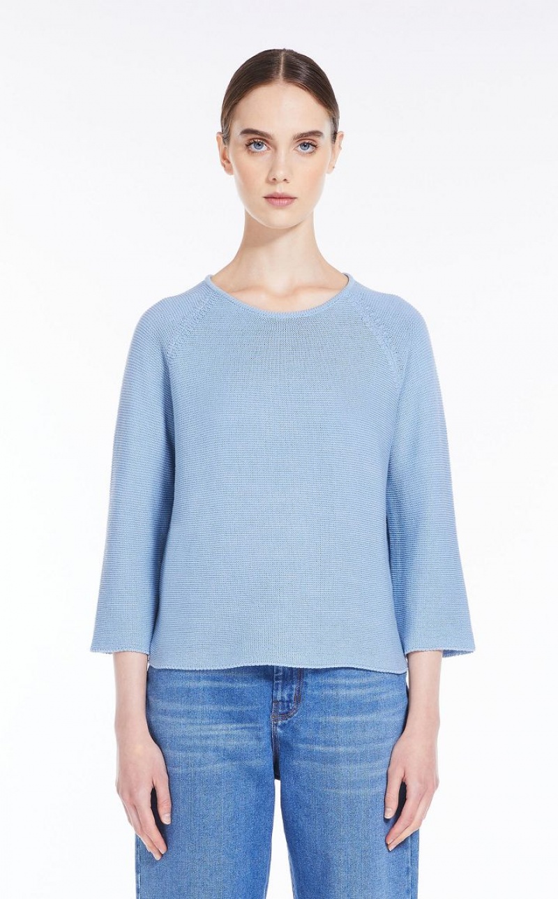 MaxMara Round-neck Cotton Top Knitwear LIGHT BLUE | MMR593459