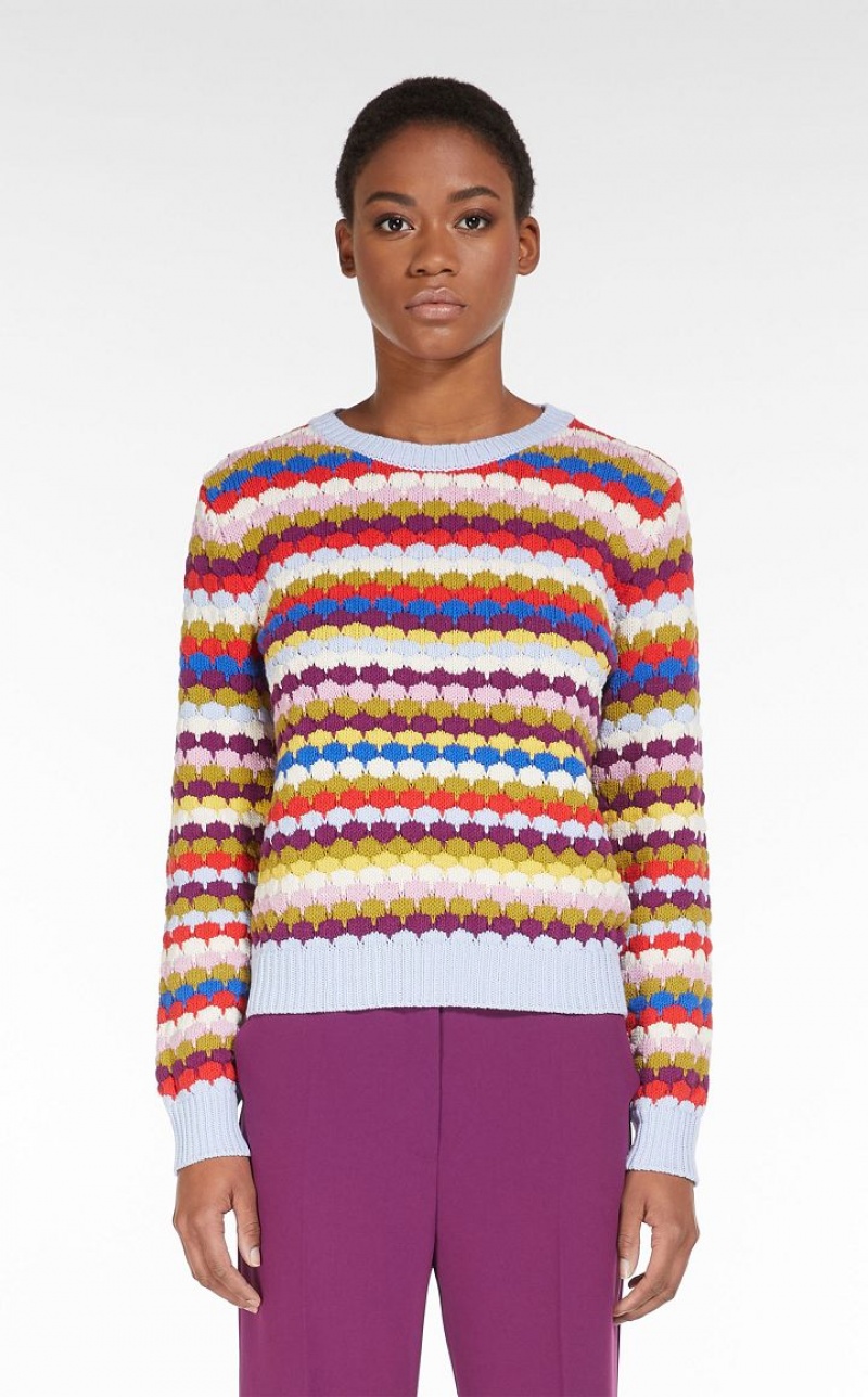 MaxMara Round-neck Top In Striped Cotton Knitwear MULTICOLOUR | MMR593445