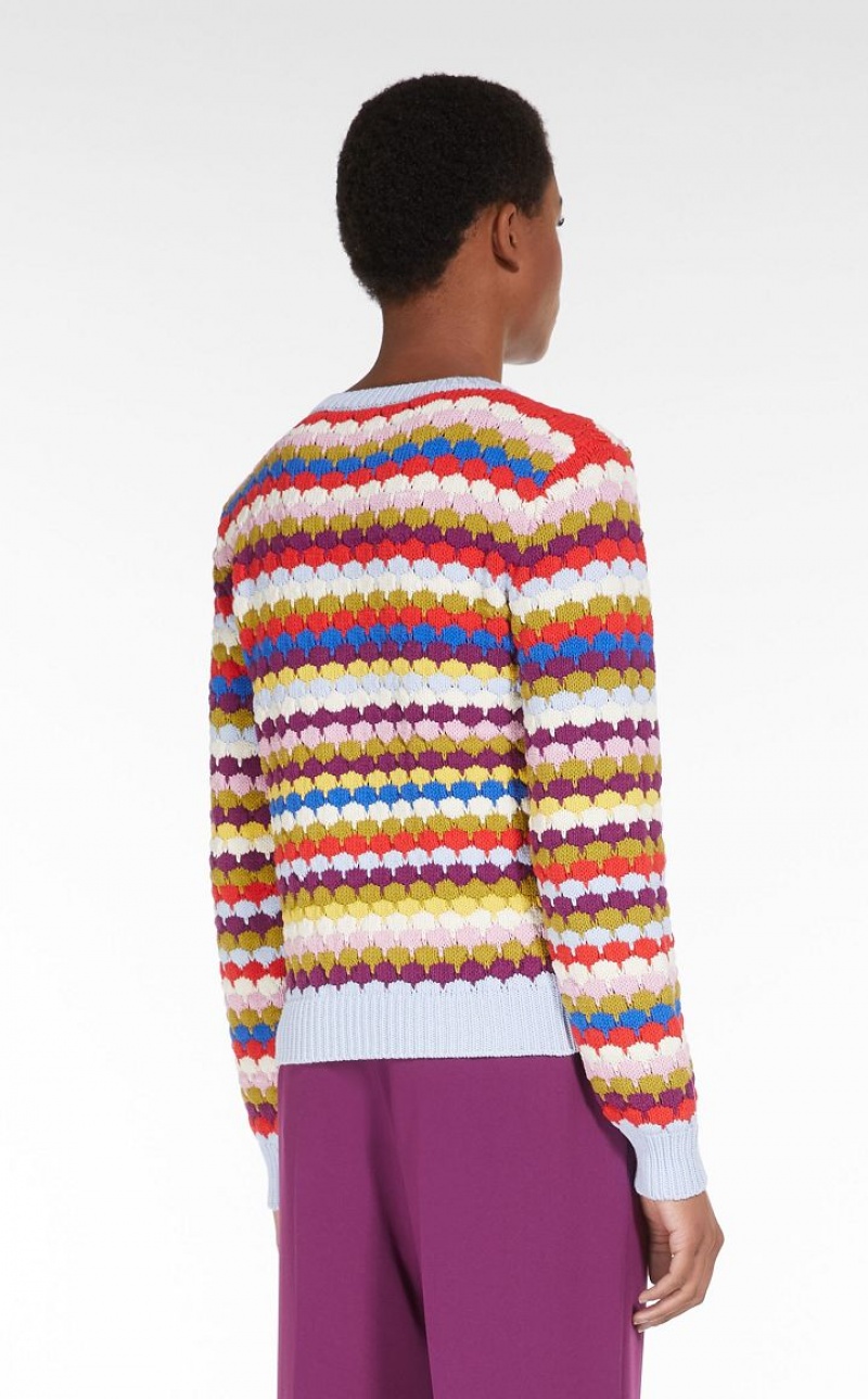 MaxMara Round-neck Top In Striped Cotton Knitwear MULTICOLOUR | MMR593445