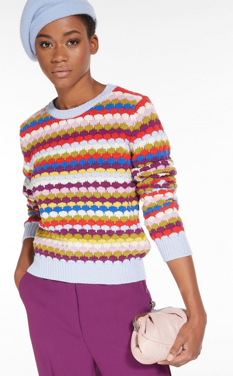 MaxMara Round-neck Top In Striped Cotton Knitwear MULTICOLOUR | MMR593445