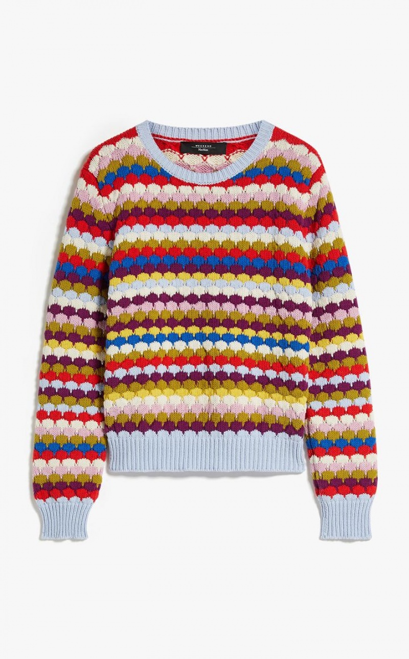 MaxMara Round-neck Top In Striped Cotton Knitwear MULTICOLOUR | MMR593445