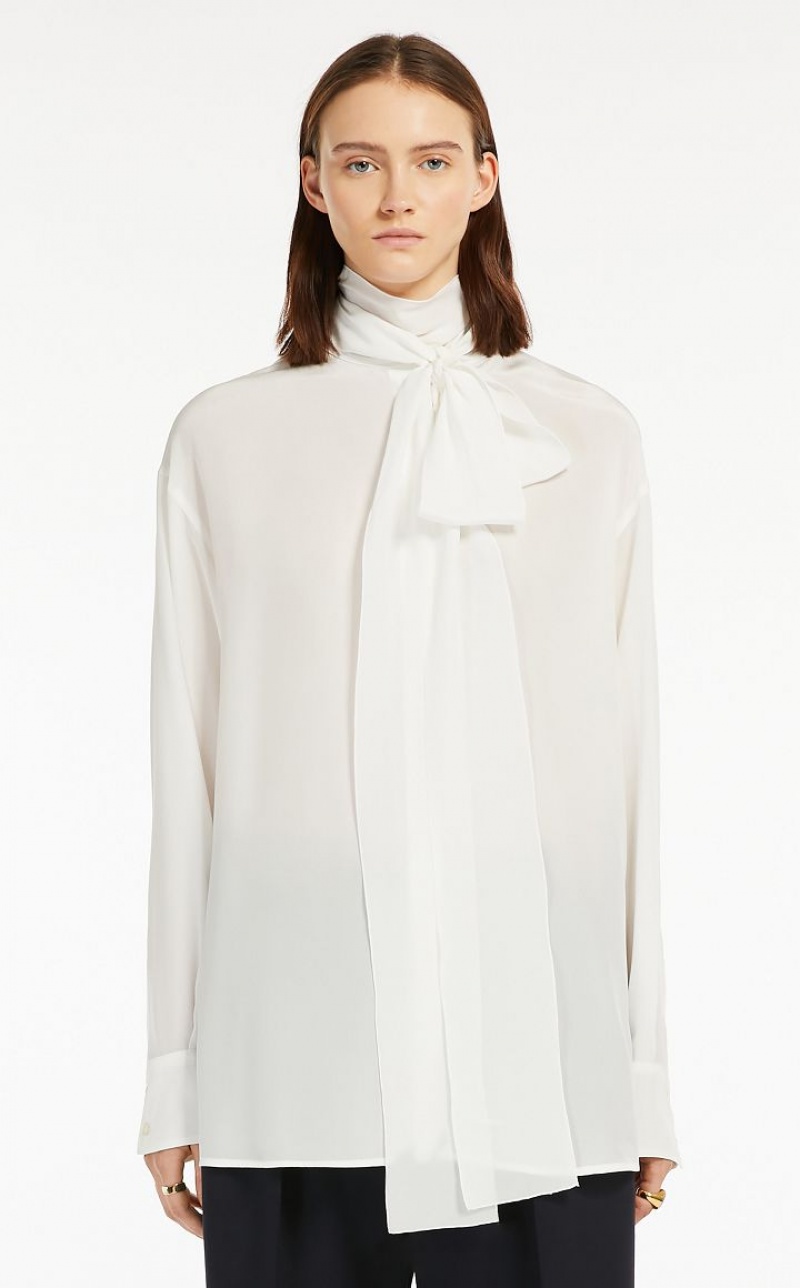 MaxMara Sash-adorned Silk Blouses MILK | MMR593568