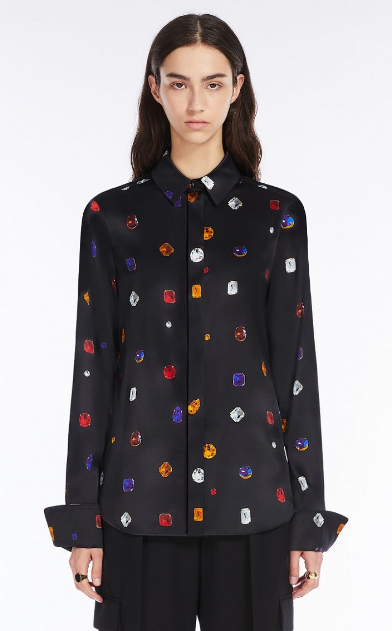 MaxMara Satin Printed With Gem Pattern Blouses BLACK | MMR593581