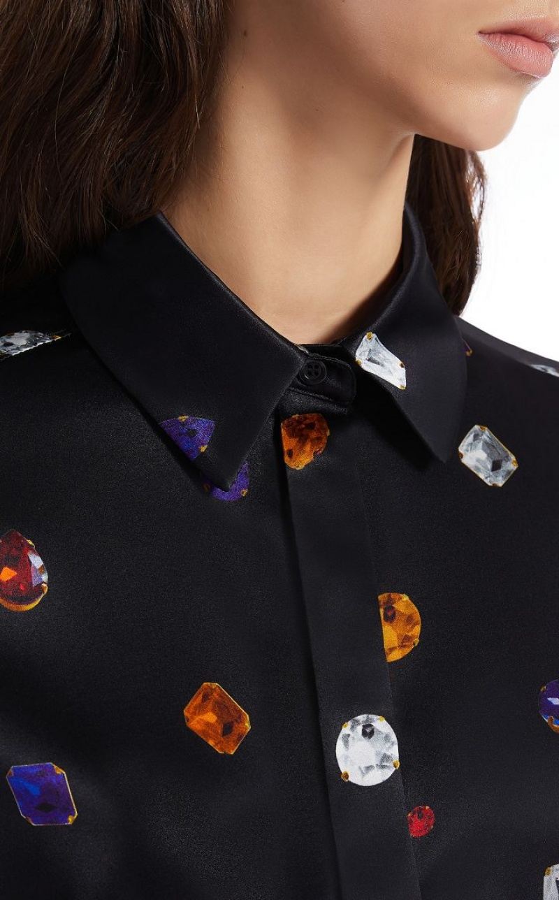 MaxMara Satin Printed With Gem Pattern Blouses BLACK | MMR593581