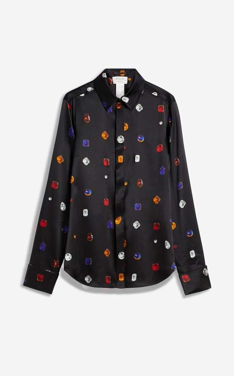 MaxMara Satin Printed With Gem Pattern Blouses BLACK | MMR593581