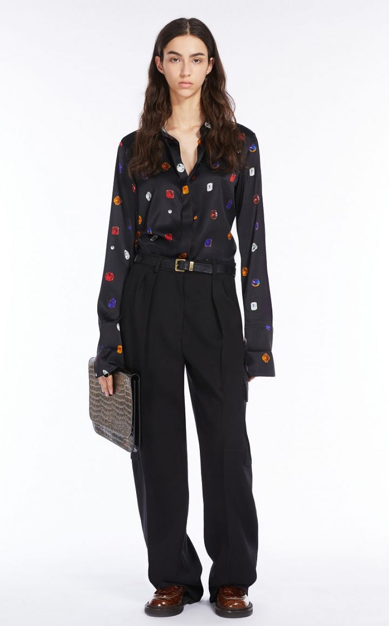 MaxMara Satin Printed With Gem Pattern Blouses BLACK | MMR593581