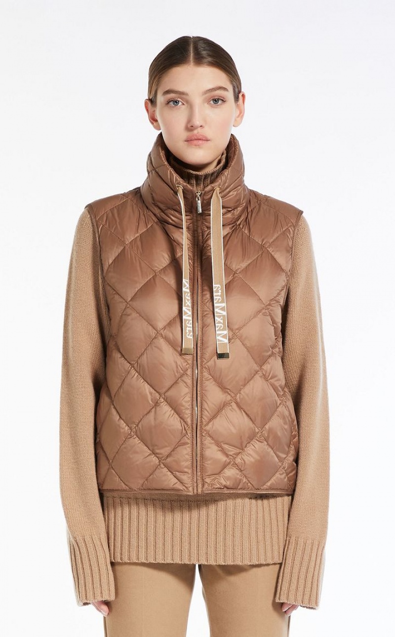 MaxMara Short Gilet In Water-resistant Canvas Padded CAMEL | MMR593969