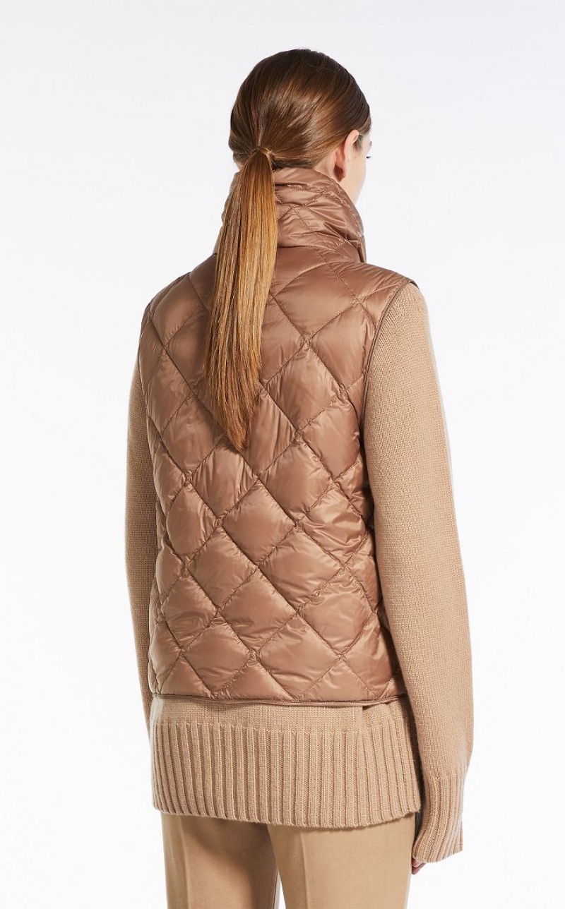 MaxMara Short Gilet In Water-resistant Canvas Padded CAMEL | MMR593969