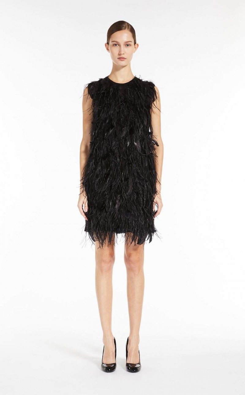 MaxMara Short With Feathers Dresses BLACK | MMR593339