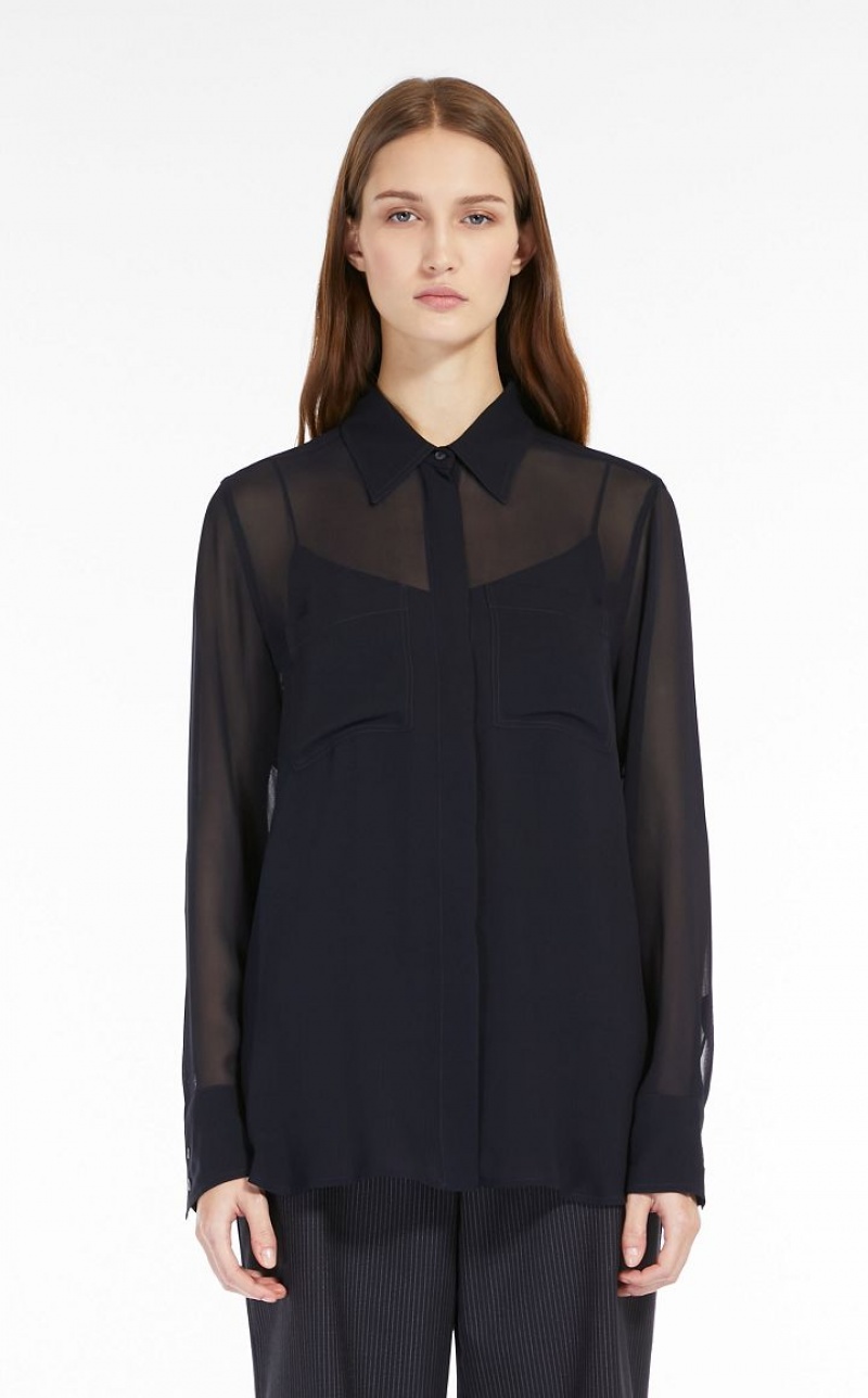 MaxMara Silk Georgette Blouses NAVY | MMR593573