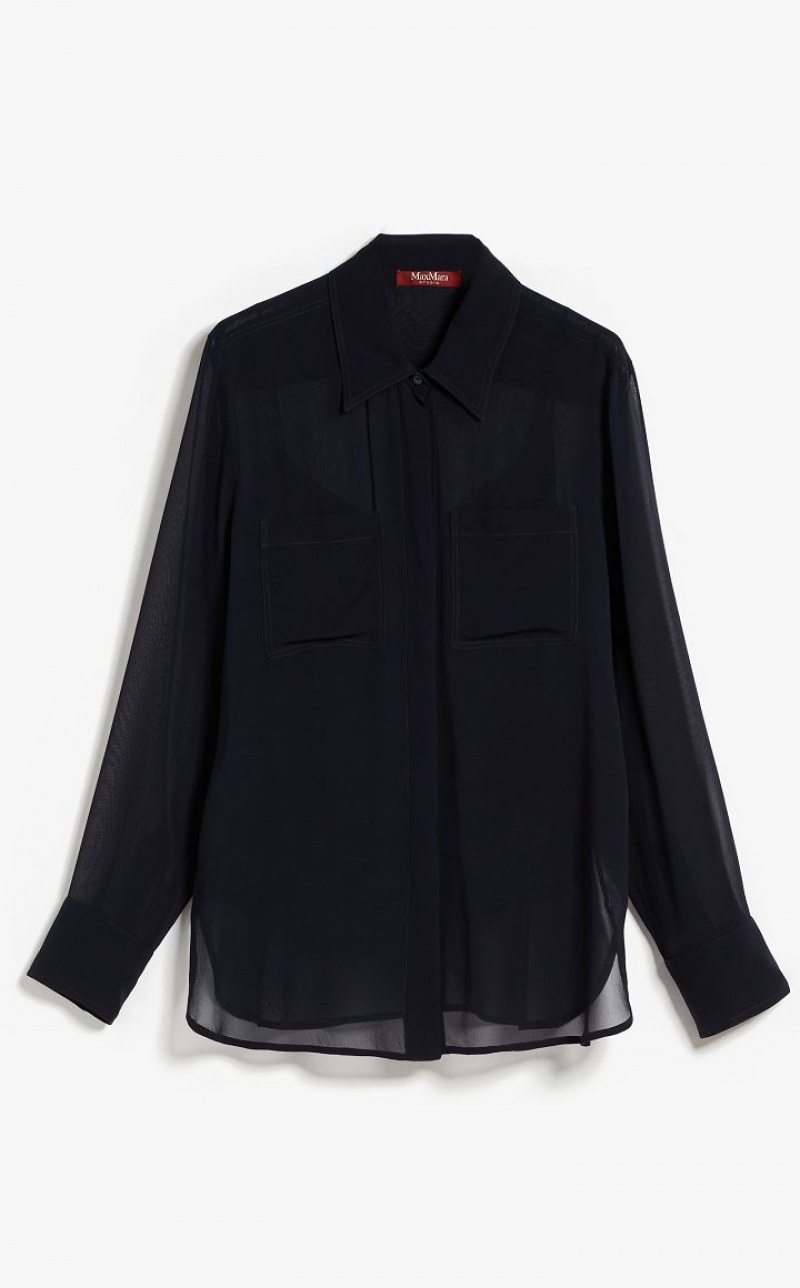 MaxMara Silk Georgette Blouses NAVY | MMR593573