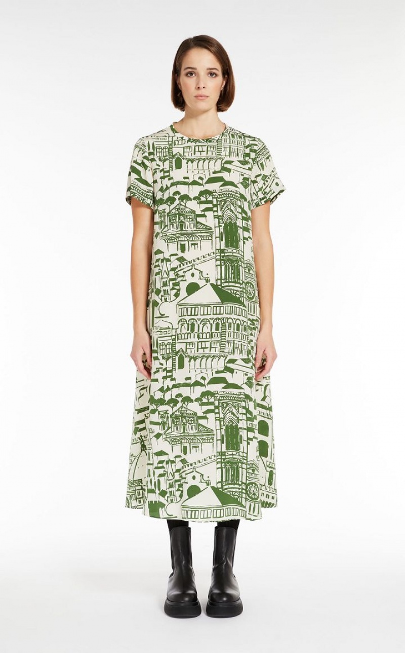 MaxMara Silk T-shirt Dresses GREEN | MMR593407