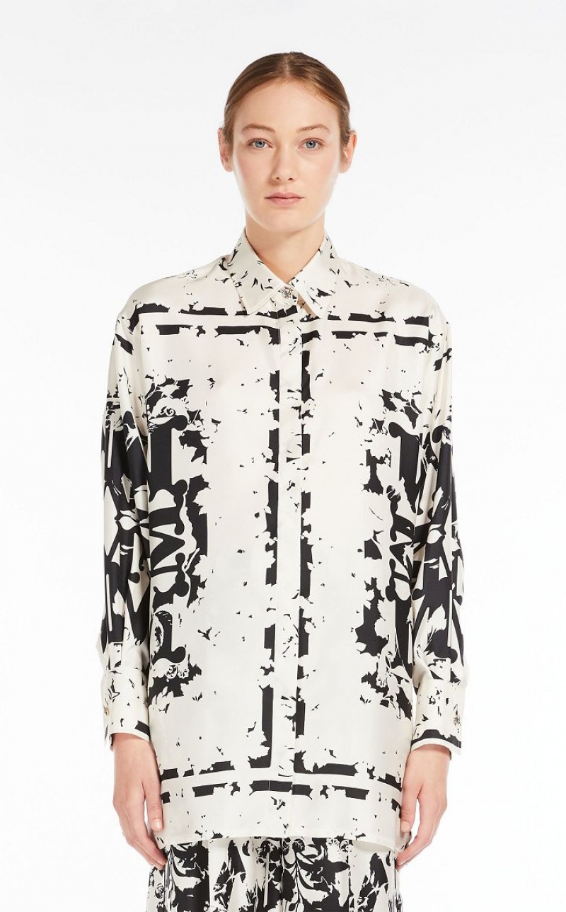 MaxMara Silk Twill Blouses WHITE BLACK | MMR593584