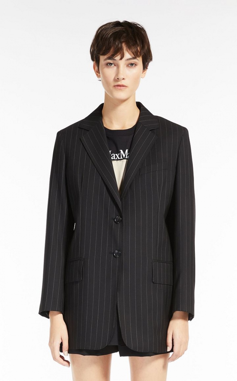 MaxMara Single-breasted In Pinstriped Wool Blazers BLACK | MMR594060