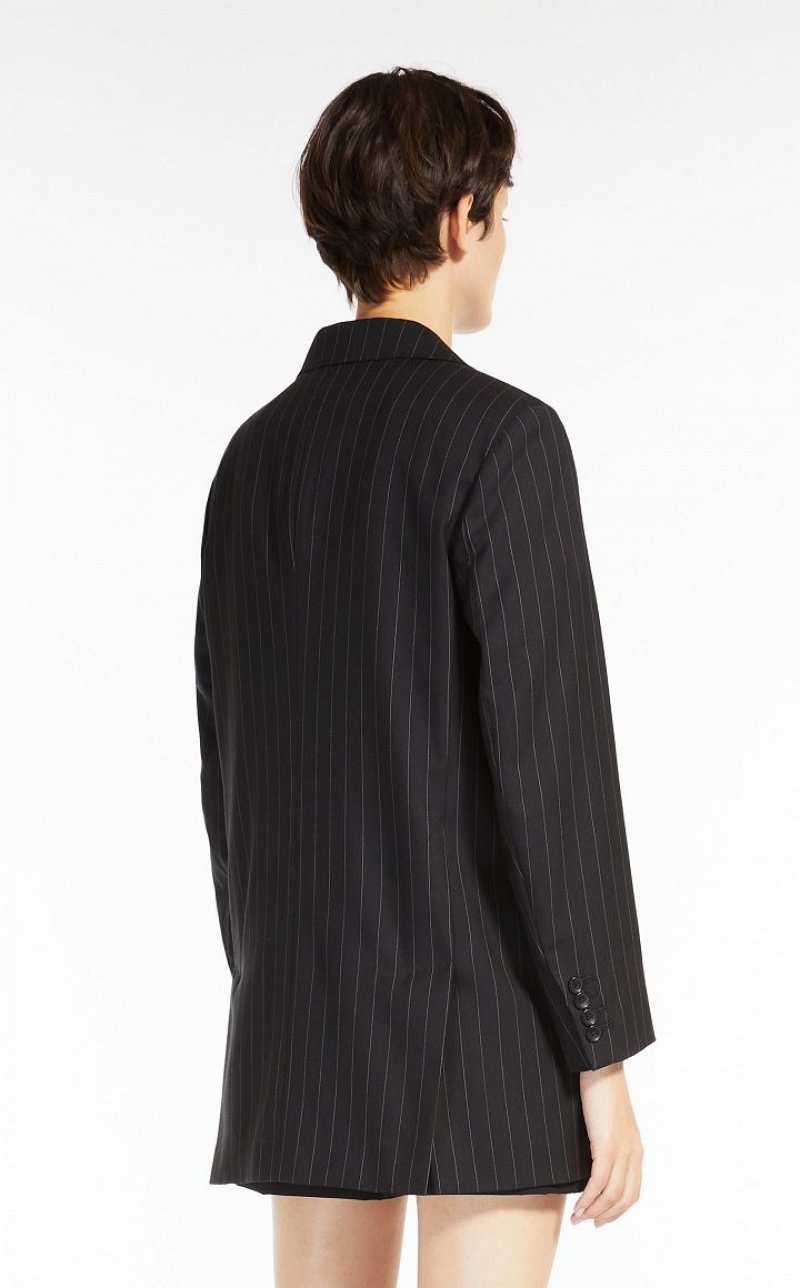 MaxMara Single-breasted In Pinstriped Wool Blazers BLACK | MMR594060